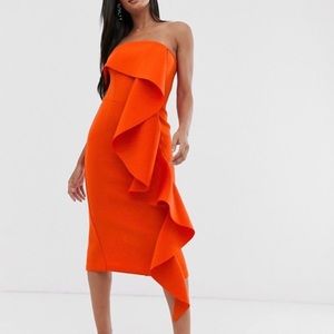 exaggerated frill bardot scuba dress